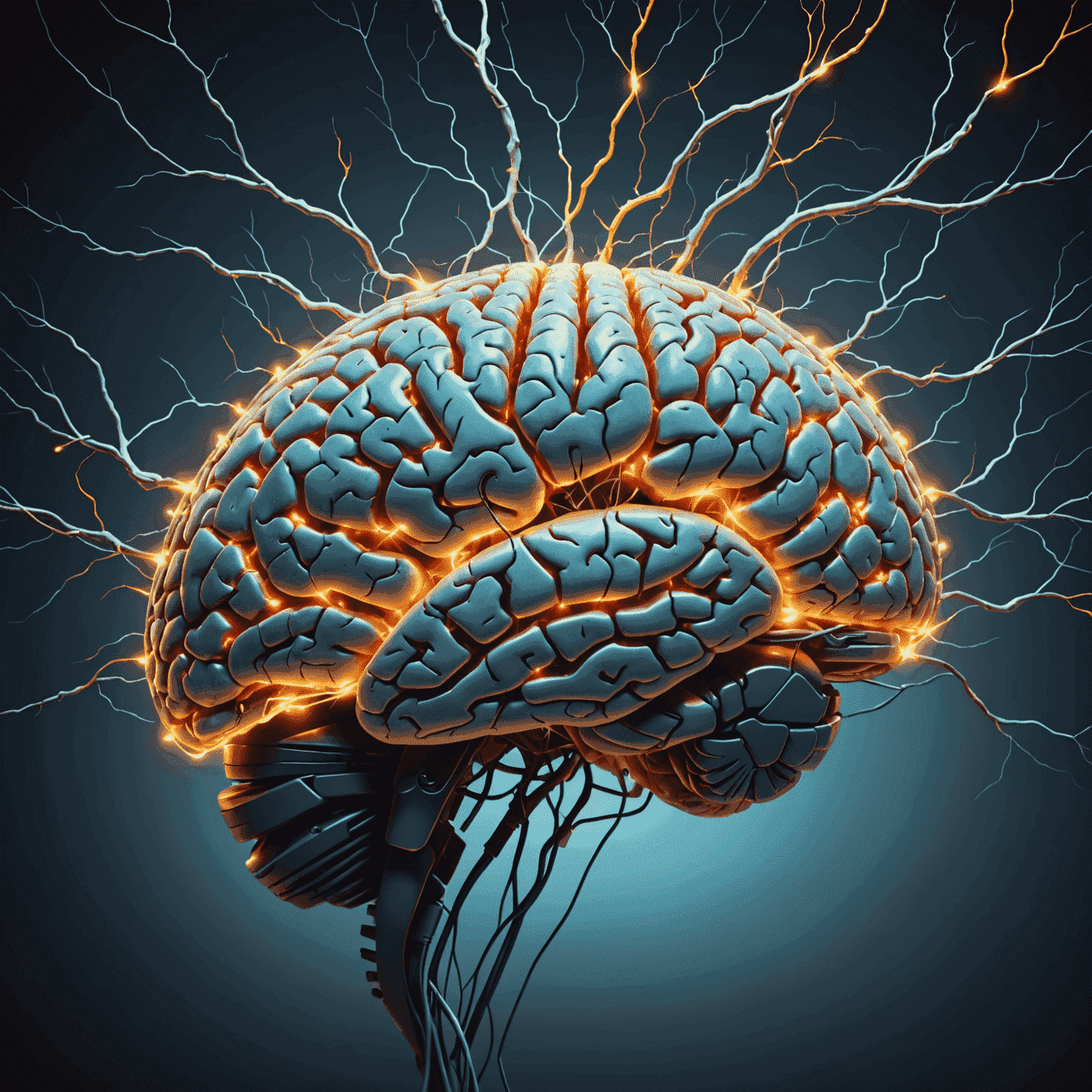 Abstract representation of a human brain interacting with game elements, showing synapses lighting up in response to game stimuli