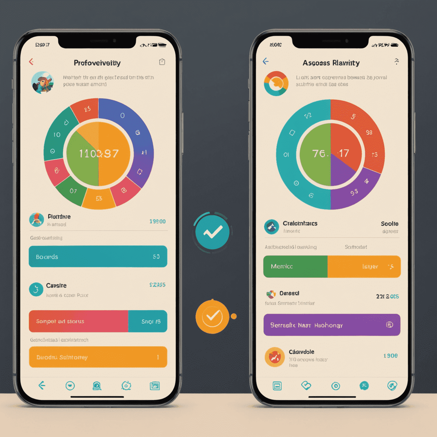 A split-screen image showing a traditional productivity app interface on the left and its gamified version on the right, with progress bars, achievement badges, and colorful rewards visible