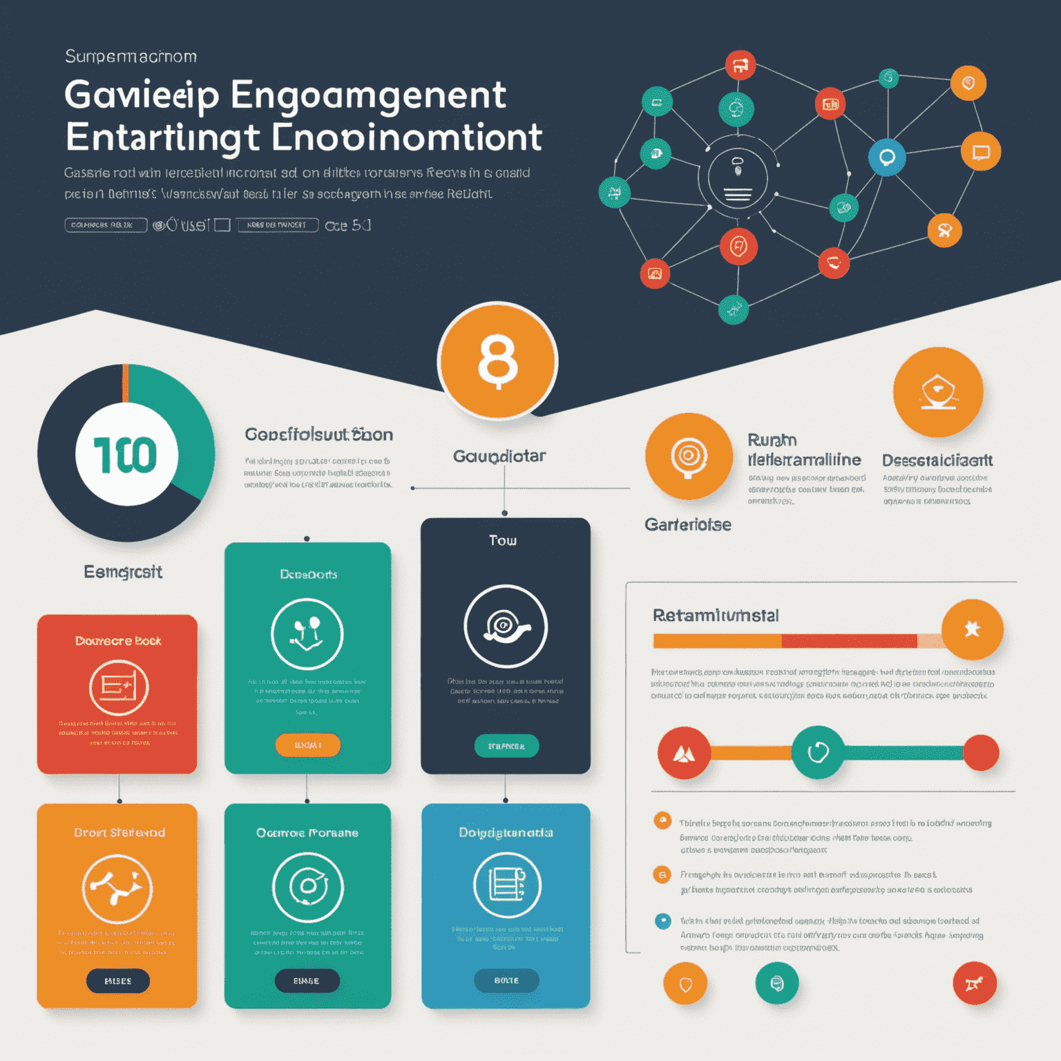 A graph showing increased user engagement and retention rates after implementing gamification features in a productivity app, with icons representing different gamified elements along the timeline