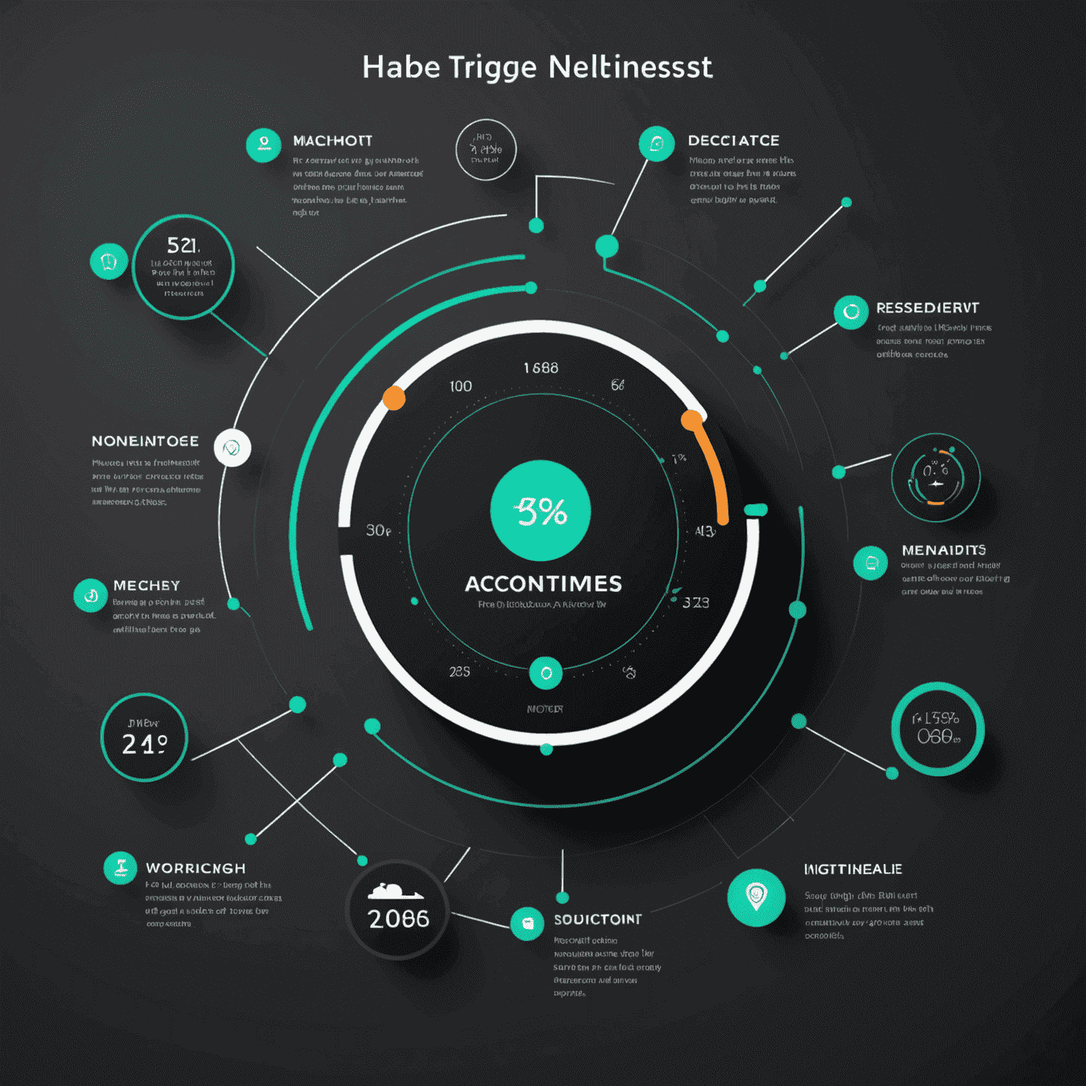 An infographic showing the habit loop in digital wellness apps: Trigger (app notification) → Action (using the app) → Reward (achievement unlocked). The image should use a sleek, minimalist design with thin white lines on a dark background, incorporating accent colors for emphasis.